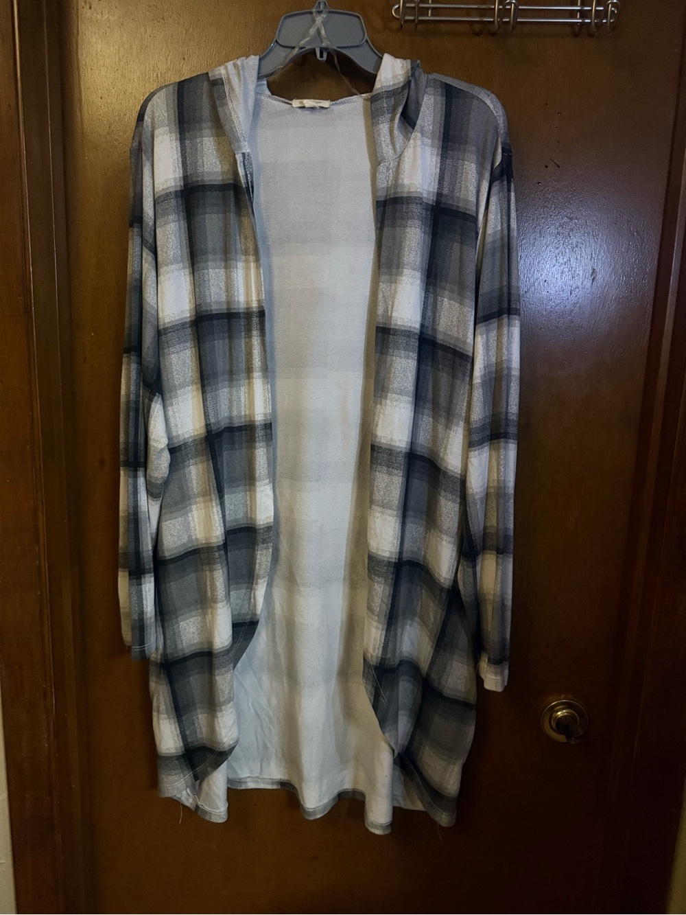 paper + tee Light Gray Plaid Hooded Knit Top